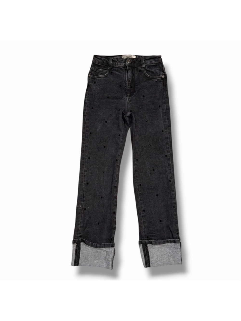 Ermanno Firenze 36 Womens Embellished Mid Rise Cuffed Hem Black Wash Jeans 24x26